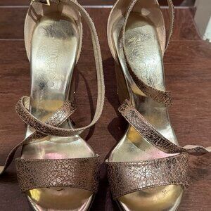 Jimmy Choo Gold Platform Wedge Sandals